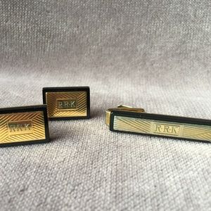 Vintage Tie Clip & Cuff Links w/initials RRK 19133